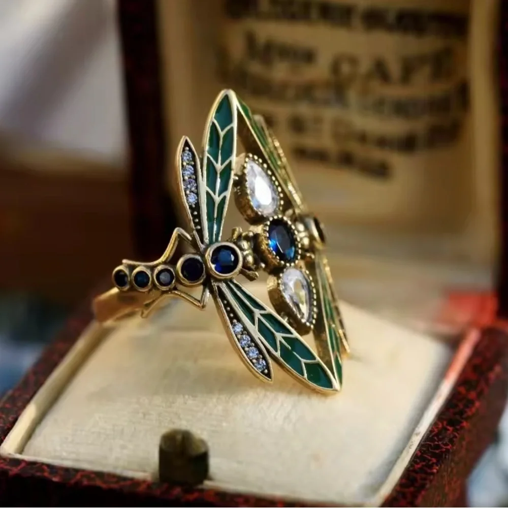 Anthropologie Vintage Gold and Green Gemstone Ring